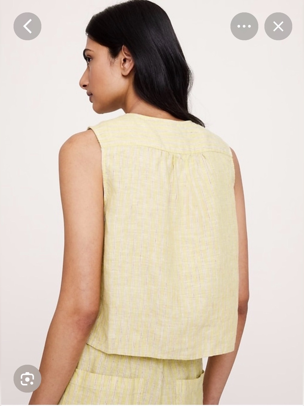 BR Sleeveless Linen Yellow Striped Tie-Front Top - Picture 2 of 5